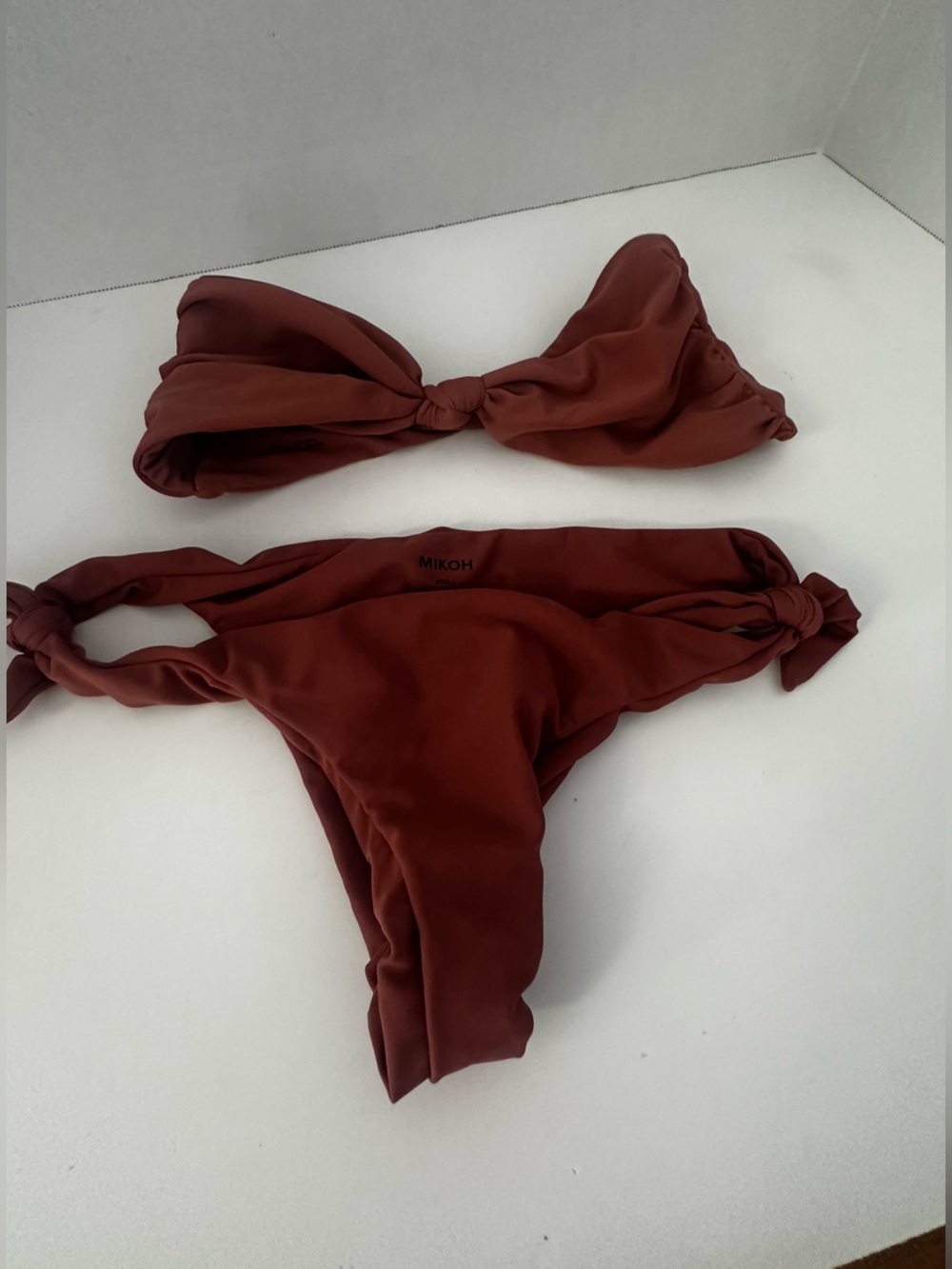Mikoh Brick Brick colored Knotted Bandeau Bikini Set
